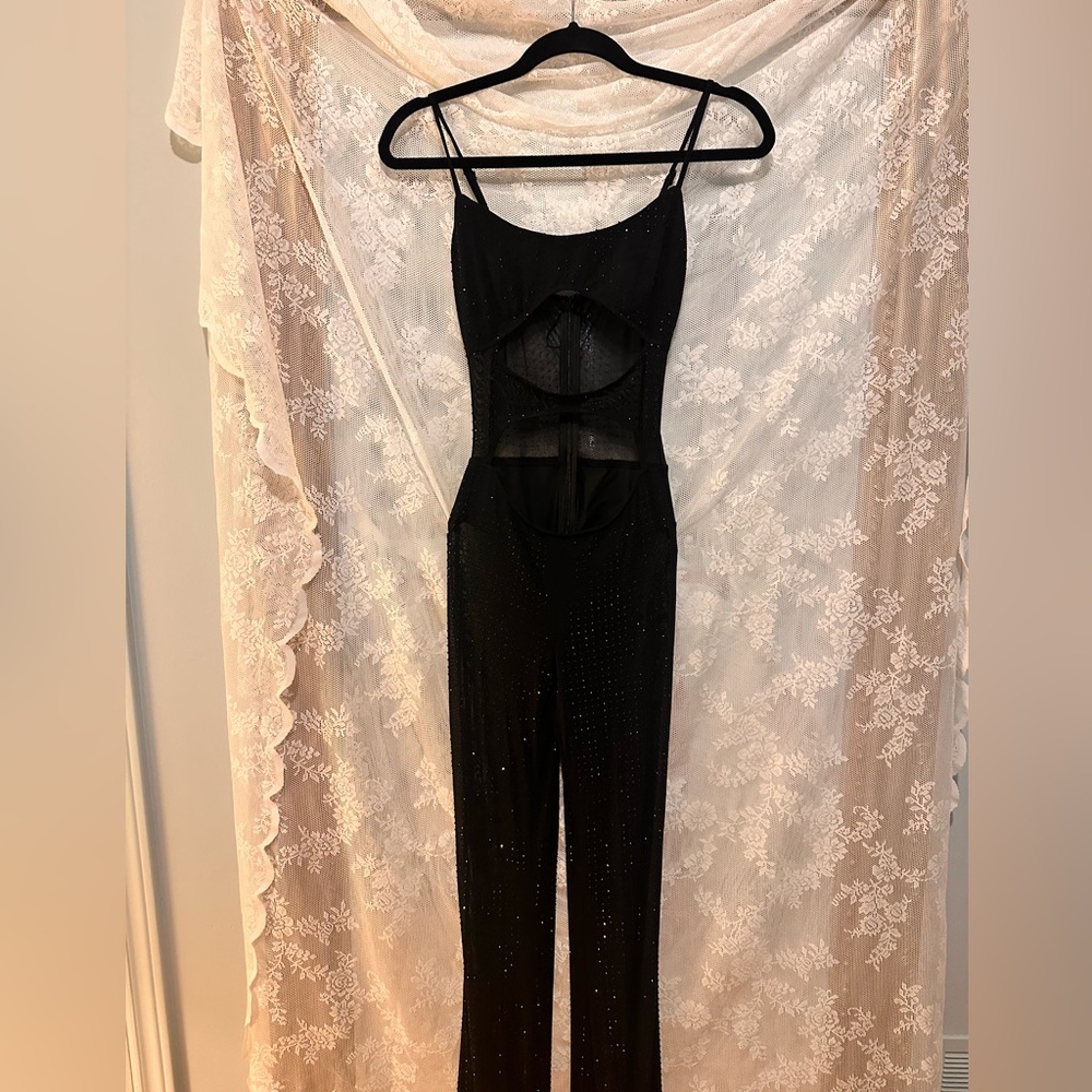 PrettyLittleThing Black Glitter Jumpsuit